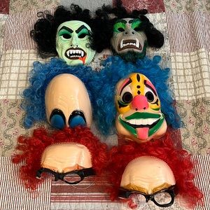 Lot Vintage Ben Cooper Halloween plastic masks hairy scary clown more